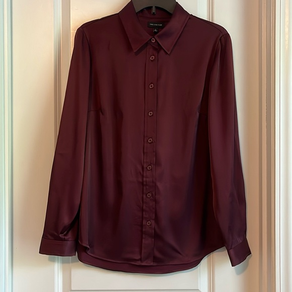 The Limited Wine Color Long Sleeve Button Down Satin Blouse - Picture 1 of 9